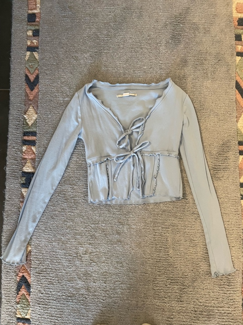 Urban Outfitters Light Blue Tie-Front Long Sleeve Women's Top